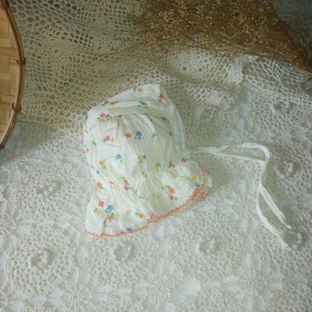 Floral White Baby Bonnet